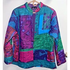 Phool Quilted Jacket Women's M Purple Faux Patchwork Cotton Boho Hippie Grandma